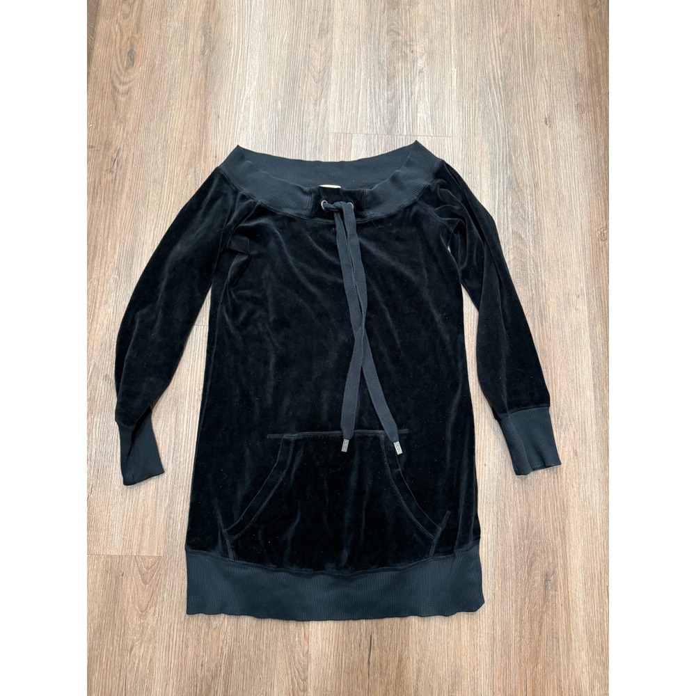 Juicy Couture Black Velour Off Shoulder Tunic Sweater Dress 5473 Womens Medium